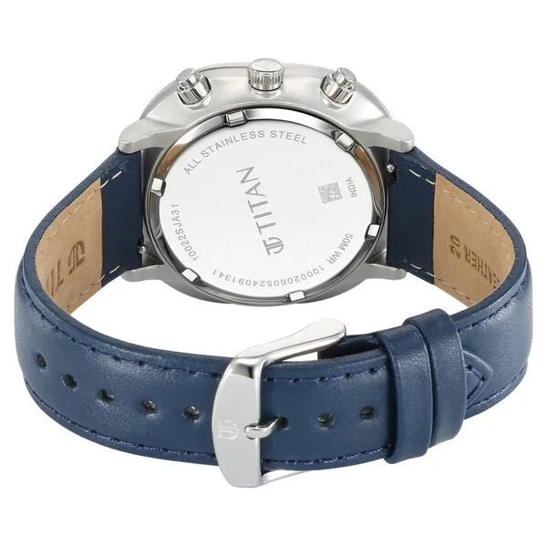 Titan Timeless Treasures Quartz Analog Dual Time Blue Dial With Blue Color Leather Strap Watch For Men nt10022sl01 Men's Watch