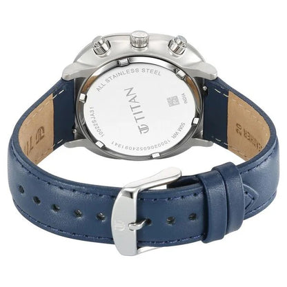 Titan Timeless Treasures Quartz Analog Dual Time Blue Dial With Blue Color Leather Strap Watch For Men nt10022sl01 Men's Watch