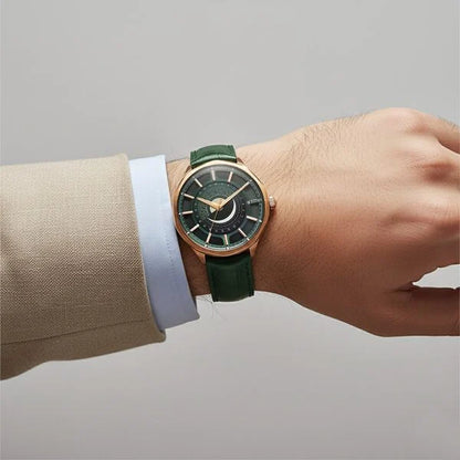 Titan Stellar Analog with Sun Moon Phase and Green Dial Green Leather Strap Watch for Men 10028ql01