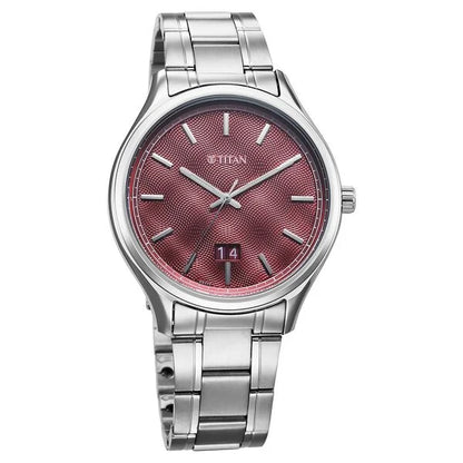 Titan Palette Of Time Quartz Analog with Date Maroon Dial Stainless Steel Strap Watch For Men nt10033sm02