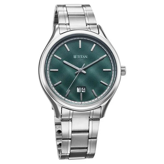Titan Palette Of Time Quartz Analog with Date Green Dial Stainless Steel Strap Watch For Men nt10033sm03 Men's Watch