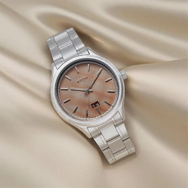 Titan Palette Of Time Quartz Analog with Date Orange Dial Stainless Steel Strap Watch For Men nt10033sm04