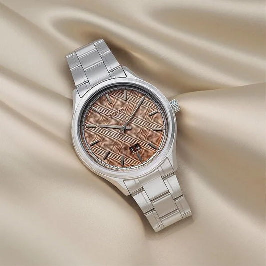 Titan Palette Of Time Quartz Analog with Date Orange Dial Stainless Steel Strap Watch For Men nt10033sm04
