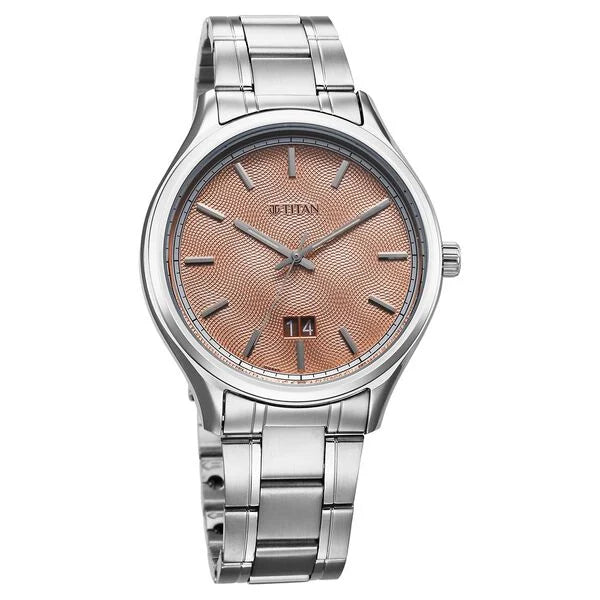 Titan Palette Of Time Quartz Analog with Date Orange Dial Stainless Steel Strap Watch For Men nt10033sm04