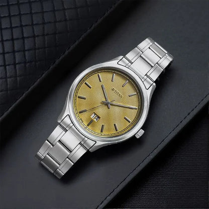 Titan Palette Of Time Quartz Analog with Date Yellow Dial Stainless Steel Strap Watch For Men nt10033sm06