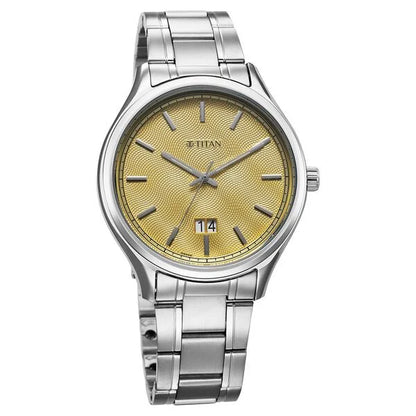 Titan Palette Of Time Quartz Analog with Date Yellow Dial Stainless Steel Strap Watch For Men nt10033sm06
