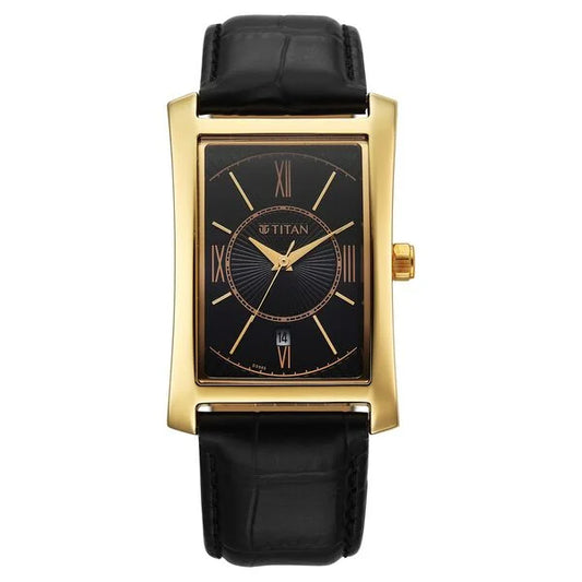 Titan Regalia Allure Analog with Date and Black Dial Black Leather Strap Watch for Men 10046yl01