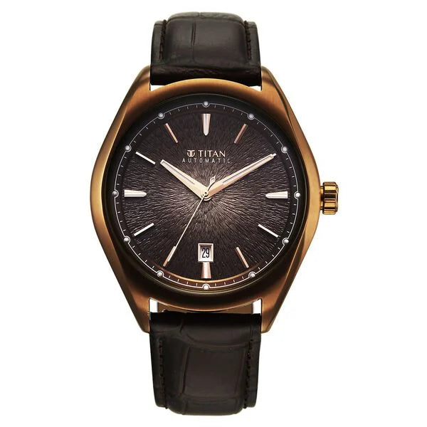 Titan Stellar Starlight Analog with Concealed Automatic and Brown Dial Brown Leather Strap Watch for Men 10051ql01