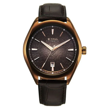 Titan Stellar Starlight Analog with Concealed Automatic and Brown Dial Brown Leather Strap Watch for Men 10051ql01