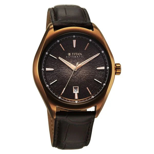 Titan Stellar Starlight Analog with Concealed Automatic and Brown Dial Brown Leather Strap Watch for Men 10051ql01