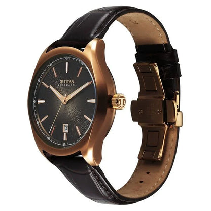 Titan Stellar Starlight Analog with Concealed Automatic and Brown Dial Brown Leather Strap Watch for Men 10051ql01