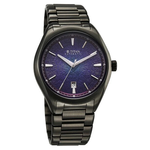 Titan Stellar Starlight Analog with Concealed Automatic and Violet Dial Dark Gun Stainless Steel Strap Watch for Men 10051qm01