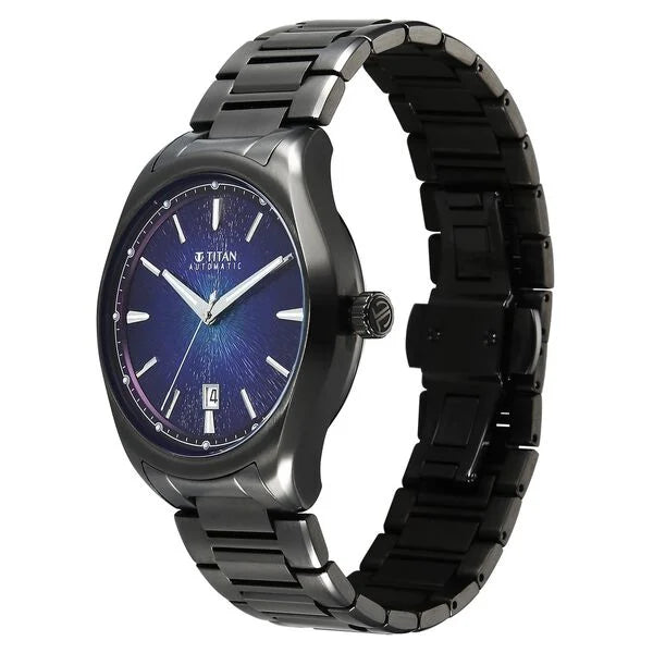 Titan Stellar Starlight Analog with Concealed Automatic and Violet Dial Dark Gun Stainless Steel Strap Watch for Men 10051qm01