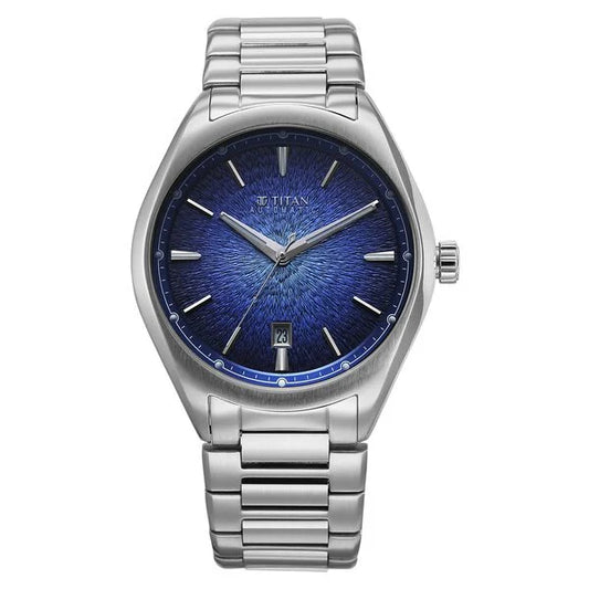Titan Stellar Starlight Analog with Concealed Automatic and Blue Dial Silver Stainless Steel Strap Watch for Men 10051sm01