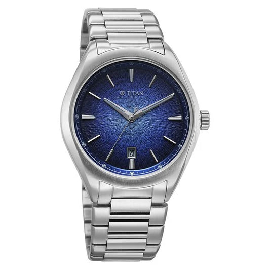 Titan Stellar Starlight Analog with Concealed Automatic and Blue Dial Silver Stainless Steel Strap Watch for Men 10051sm01