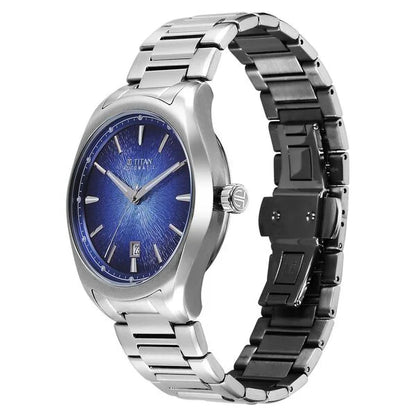 Titan Stellar Starlight Analog with Concealed Automatic and Blue Dial Silver Stainless Steel Strap Watch for Men 10051sm01