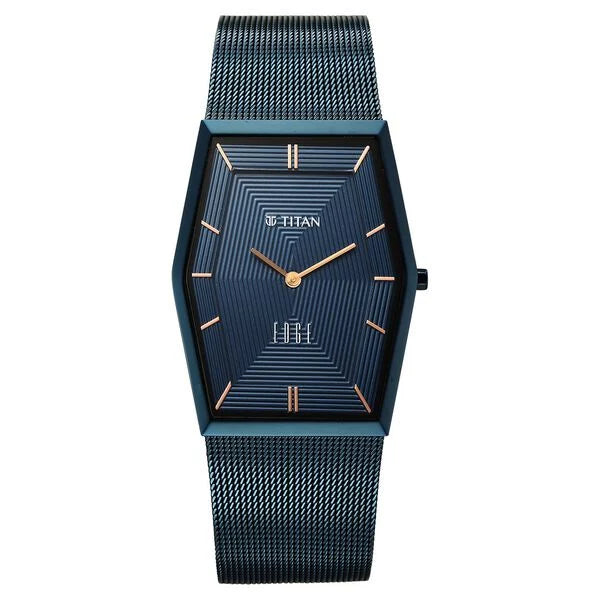 Titan Edge Whimsey Quartz Analog Blue Dial Blue Stainless Steel Strap Watch For Men 10056qm02