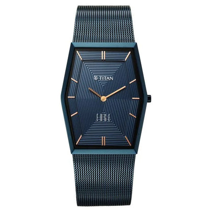 Titan Edge Whimsey Quartz Analog Blue Dial Blue Stainless Steel Strap Watch For Men 10056qm02