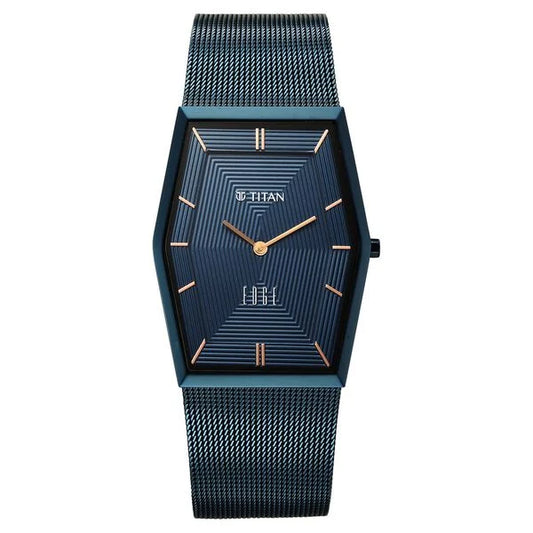 Titan Edge Whimsey Quartz Analog Blue Dial Blue Stainless Steel Strap Watch For Men 10056qm02