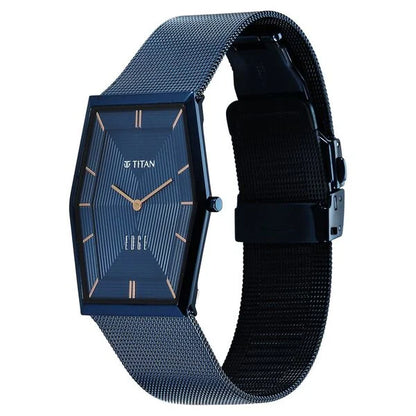 Titan Edge Whimsey Quartz Analog Blue Dial Blue Stainless Steel Strap Watch For Men 10056qm02