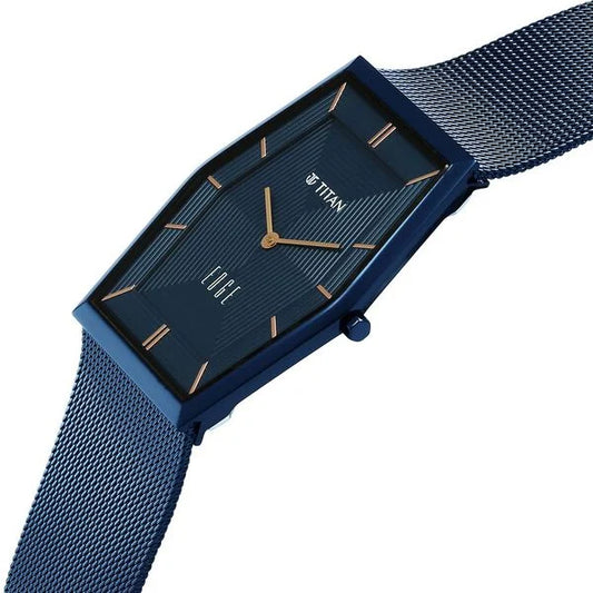 Titan Edge Whimsey Quartz Analog Blue Dial Blue Stainless Steel Strap Watch For Men 10056qm02