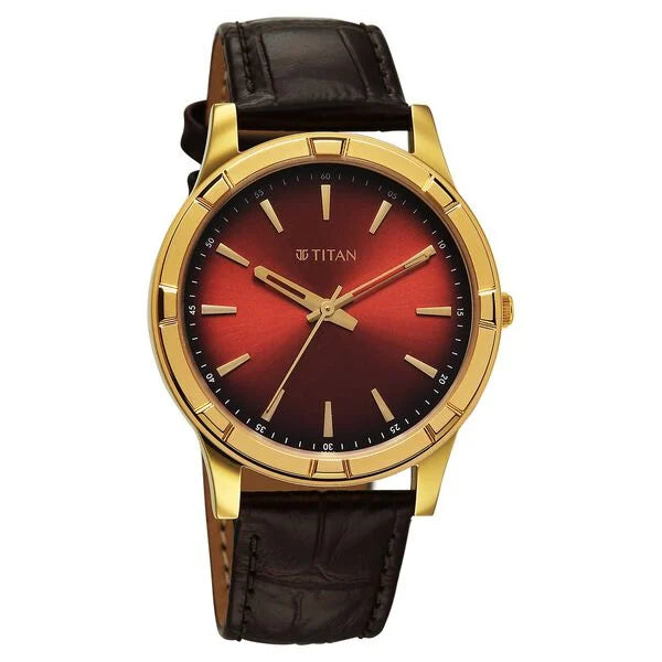 Titan Karishma Festive Analog with Mahogany Brown Dial Brown Leather Strap Watch for Men 10058yl01