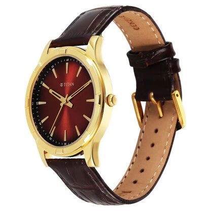 Titan Karishma Festive Analog with Mahogany Brown Dial Brown Leather Strap Watch for Men 10058yl01