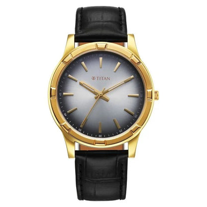 Titan Karishma Festive Analog with Silver Dial Black Leather Strap Watch for Men 10058yl03