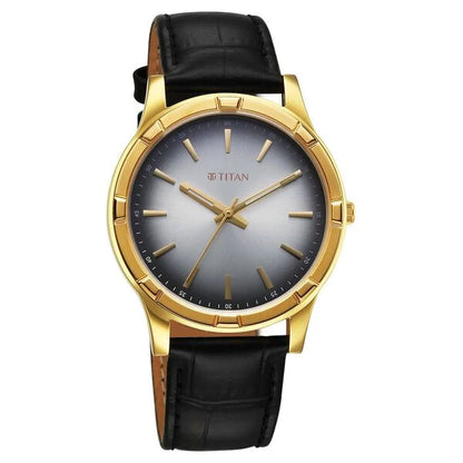 Titan Karishma Festive Analog with Silver Dial Black Leather Strap Watch for Men 10058yl03