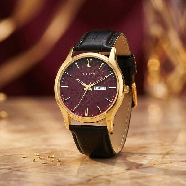 Titan Karishma Regal Classic Day-Date Men's Dress Watch 10059yl03 Men's Watch
