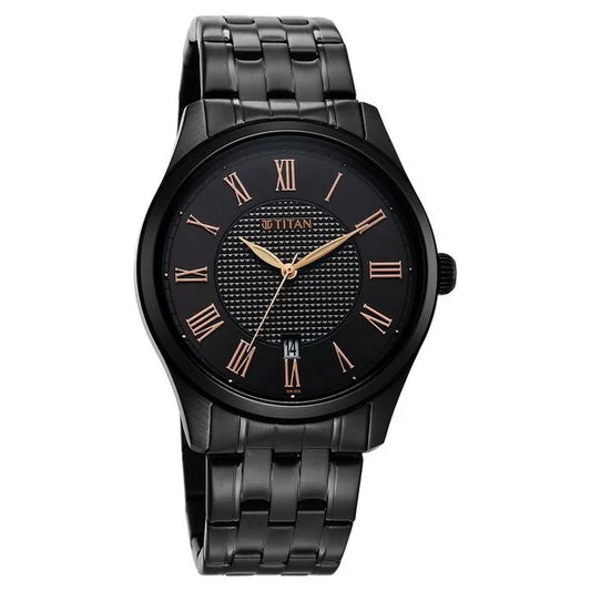 Titan Neo Roman Analog with Black Dial Black Stainless Steel Strap Watch for Men