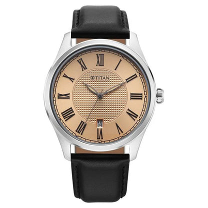 Titan Neo Roman Analog with Rose Gold Dial Brown Leather Strap Watch for Men 10063sl01