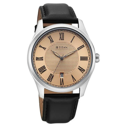 Titan Neo Roman Analog with Rose Gold Dial Brown Leather Strap Watch for Men 10063sl01