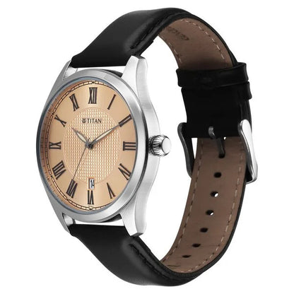 Titan Neo Roman Analog with Rose Gold Dial Brown Leather Strap Watch for Men 10063sl01