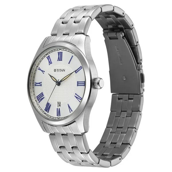 Titan Neo Roman Analog with Silver White Dial Silver Stainless Steel Strap Watch for Men 10063sm01