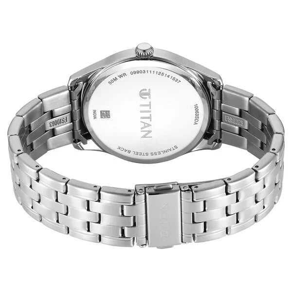 Titan Neo Roman Analog with Silver White Dial Silver Stainless Steel Strap Watch for Men 10063sm01