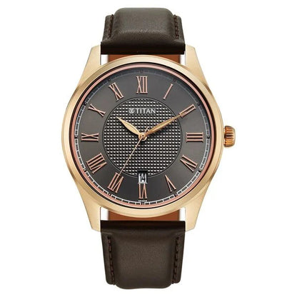 Titan Neo Roman Analog with Anthracite Dial Brown Leather Strap Watch for Men 10063wl01