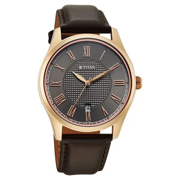 Titan Neo Roman Analog with Anthracite Dial Brown Leather Strap Watch for Men 10063wl01