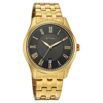 Titan Neo Roman Analog with Green Dial Carnation Gold Stainless Steel Strap Watch for Men 10063ym01