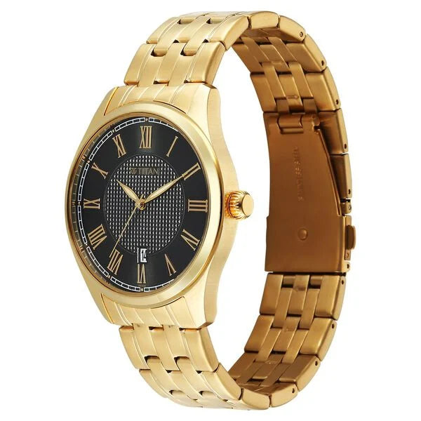 Titan Neo Roman Analog with Green Dial Carnation Gold Stainless Steel Strap Watch for Men 10063ym01