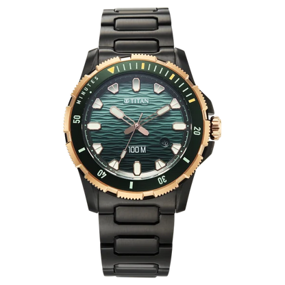 Titan Zero Hour Diver's 100m Quartz Analog Blue Dial Black Stainless Steel Strap Watch For Men 10067km02
