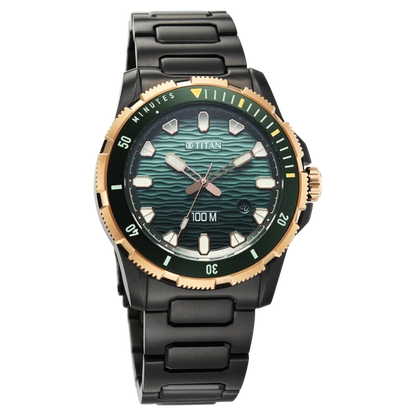 Titan Zero Hour Diver's 100m Quartz Analog Blue Dial Black Stainless Steel Strap Watch For Men 10067km02