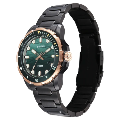 Titan Zero Hour Diver's 100m Quartz Analog Blue Dial Black Stainless Steel Strap Watch For Men 10067km02