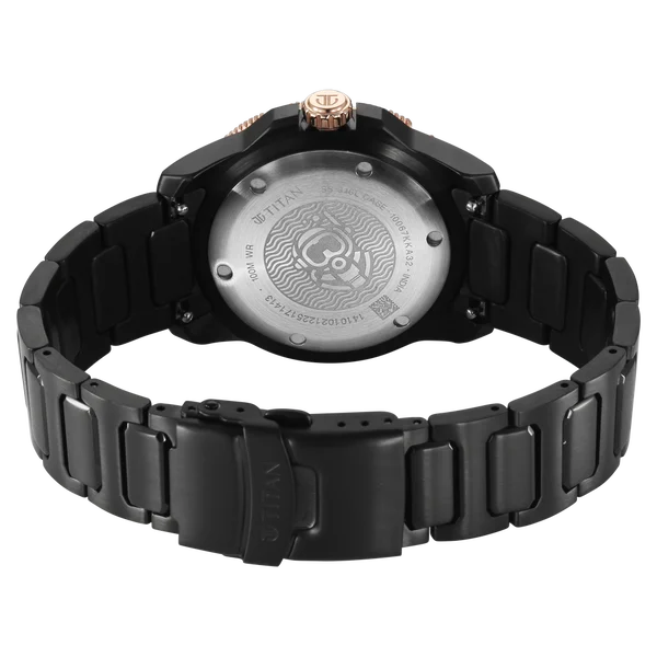 Titan Zero Hour Diver's 100m Quartz Analog Blue Dial Black Stainless Steel Strap Watch For Men 10067km02