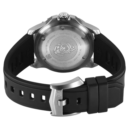 Titan Zero Hour Diver's 100m Quartz Analog Black Dial Black FKM Strap Watch For Men 10067kp01