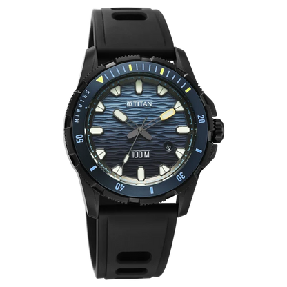 Titan Zero Hour Diver's 100m Quartz Analog Blue Dial Black FKM Strap Watch For Men 10067kp02