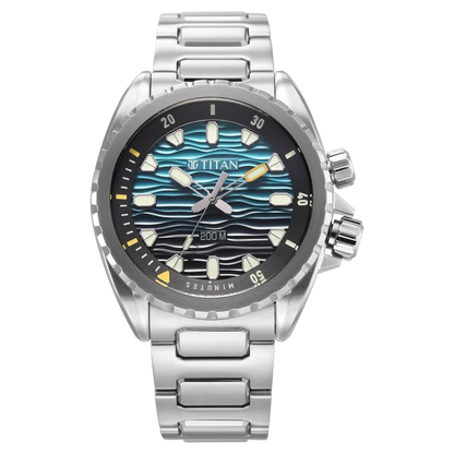 Titan Zero Hour Diver's 200m Quartz Analog Blue Dial Silver Stainless Steel Strap Watch For Men 10068km01