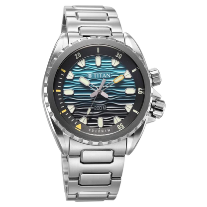 Titan Zero Hour Diver's 200m Quartz Analog Blue Dial Silver Stainless Steel Strap Watch For Men 10068km01