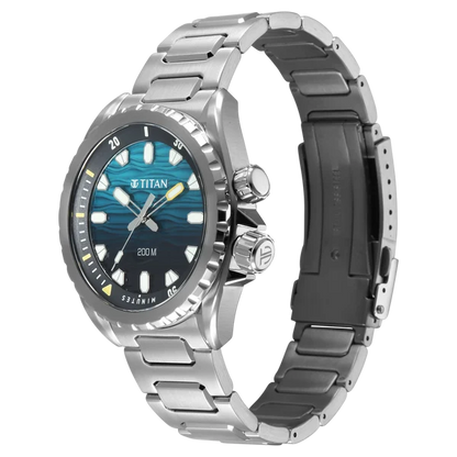 Titan Zero Hour Diver's 200m Quartz Analog Blue Dial Silver Stainless Steel Strap Watch For Men 10068km01