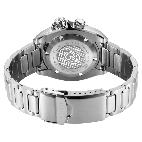 Titan Zero Hour Diver's 200m Quartz Analog Blue Dial Silver Stainless Steel Strap Watch For Men 10068km01